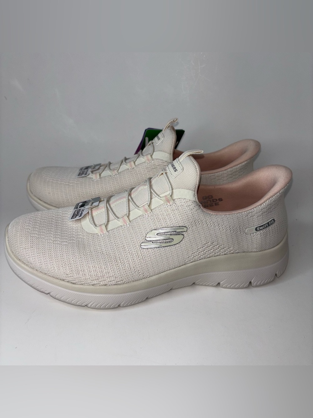 SKECHERS Swift Fit Memory Foam Beige Mesh Slip-Ins Walking Low Top Sneakers 10